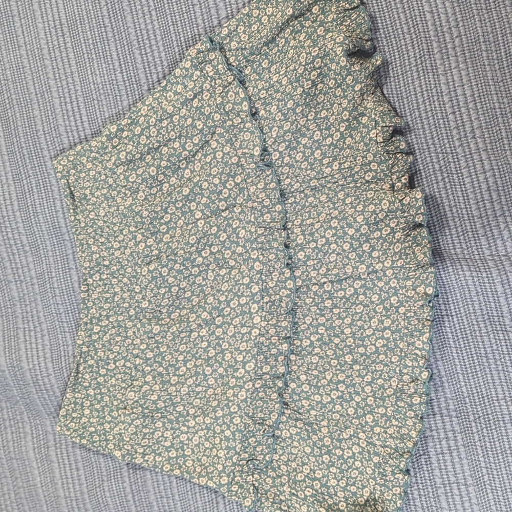 Becaal Ruffle Layered Blue Green Floral Skirt Small S Elastic